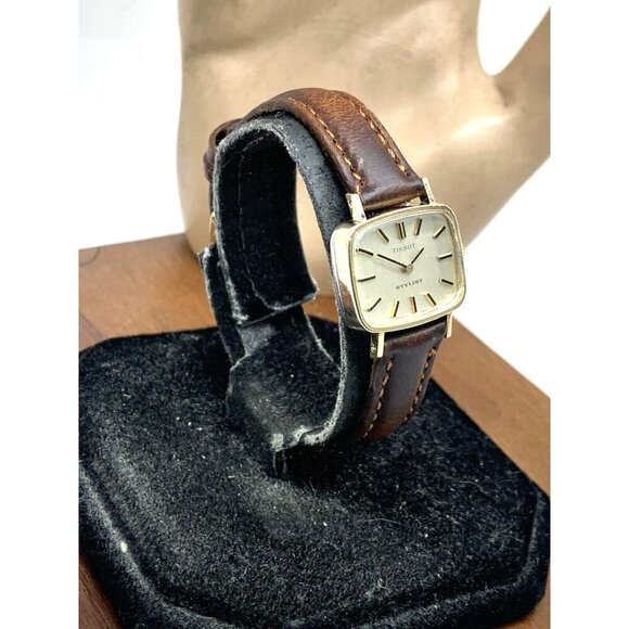 Tissot Womens Watch Vintage Swiss Mechanical Gold Silver Dial Brown Leather Band - Picture 13 of 13